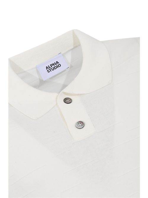 Polo in cotone jacquard Latte Alpha studio | AU-5150B1003